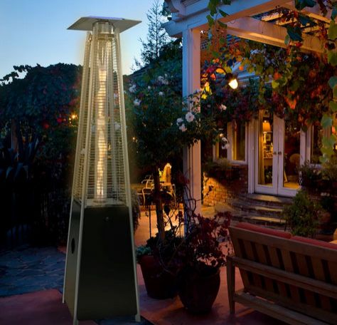 42000 BTU Black Pyramid Outdoor Propane Patio Heater with Wheels, Glass Tube Flame, Quick Start Ignition