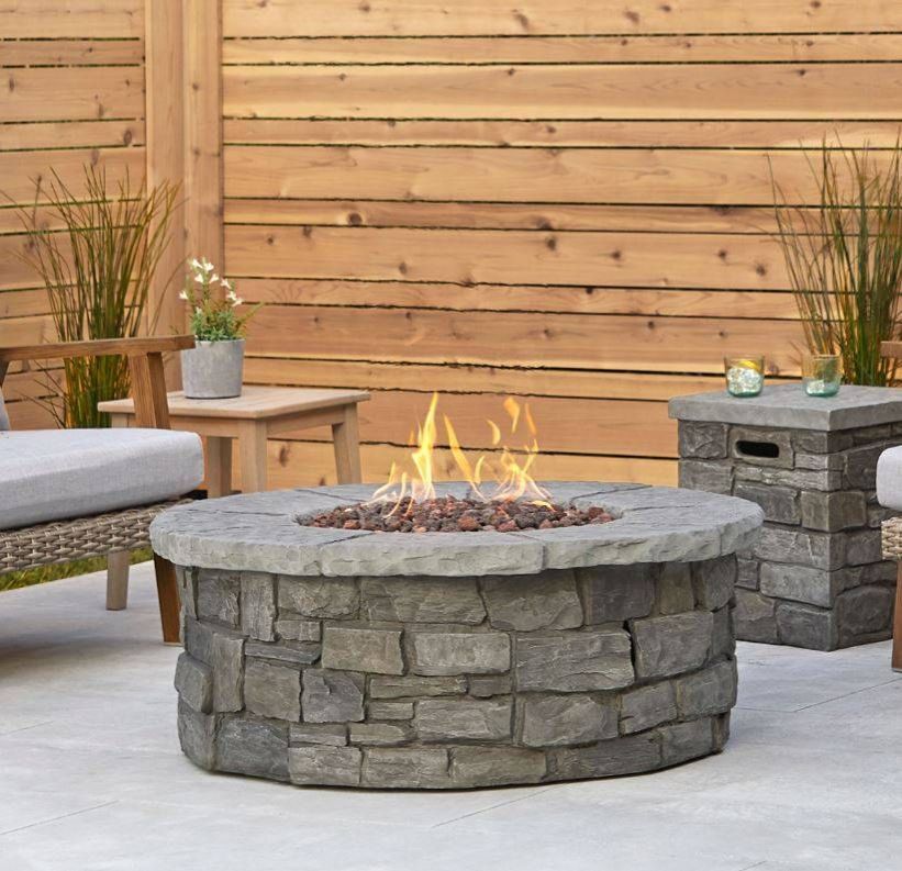 Sedona Round Propane Fire Table in Grey w/ Natural Gas Conversion Kit