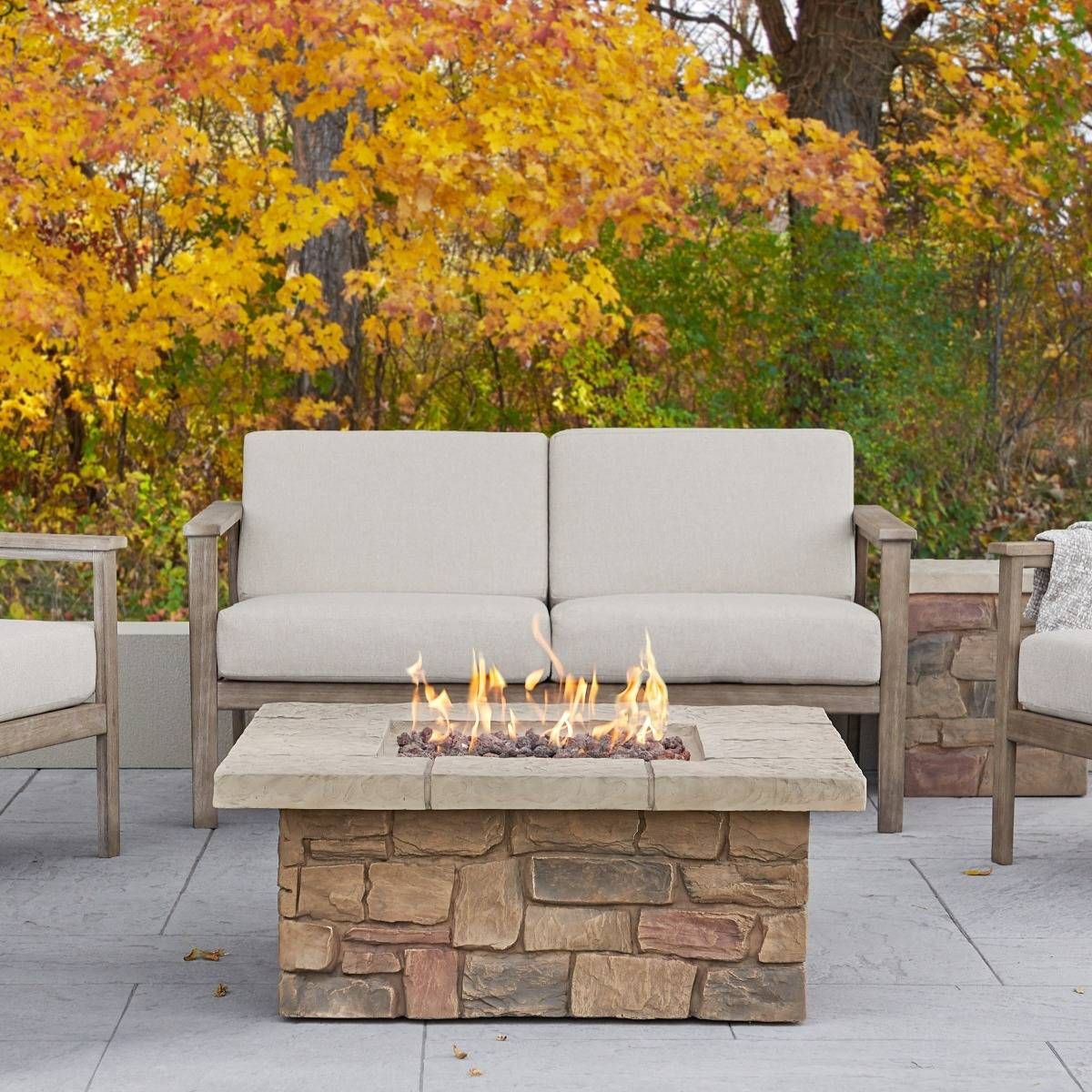 Sedona Square Propane Fire Table in Buff with Natural Gas Conversion kit