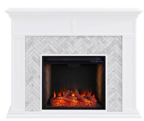 Southern Enterprises Torlington Marble Tiled Alexa-Enabled Electric Fireplace