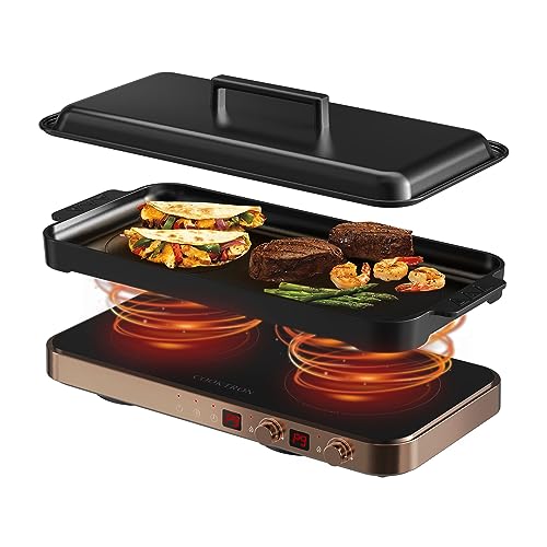 COOKTRON Portable Compact 2 Burner Induction Cooktop Electric Stove w/Smokeless Cast Iron