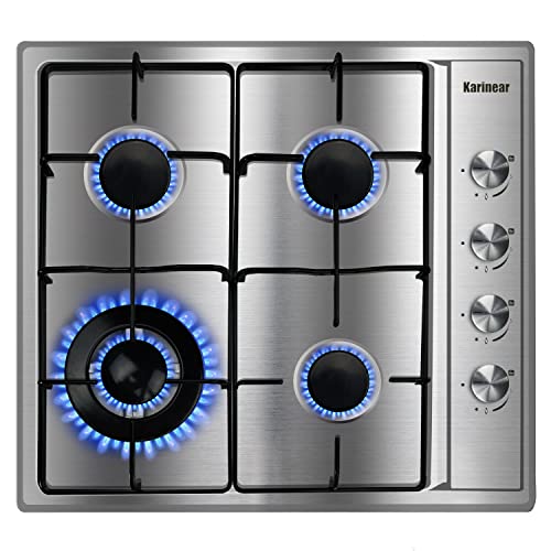 Karinear 24 Inch Gas Cooktop Gas Stove 4 Burners, Builtin Stainless