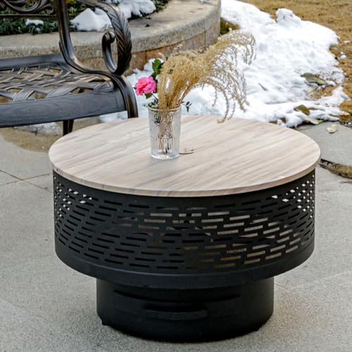 OutVue 26" Wood Burning Fire Pit Table With Grill & Lid - 3-in-1 Outdoor Firepit For BBQ, Bonfire, Table